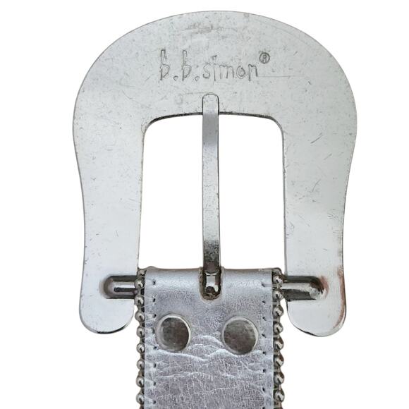 B.B. SIMON Crayola leather Swarovski Crystal silver bling statement belt Size XL - Picture 8 of 10